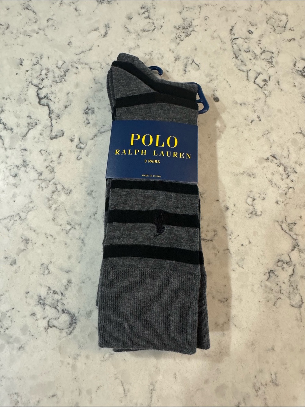 Polo by Ralph Lauren Gray and Black Striped Men's Sock Pack - 3 Pairs NWT